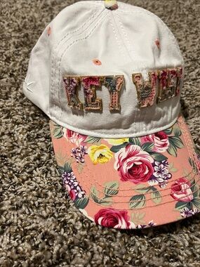 White and Coral Floral 'Key West' Women's Baseball Cap
